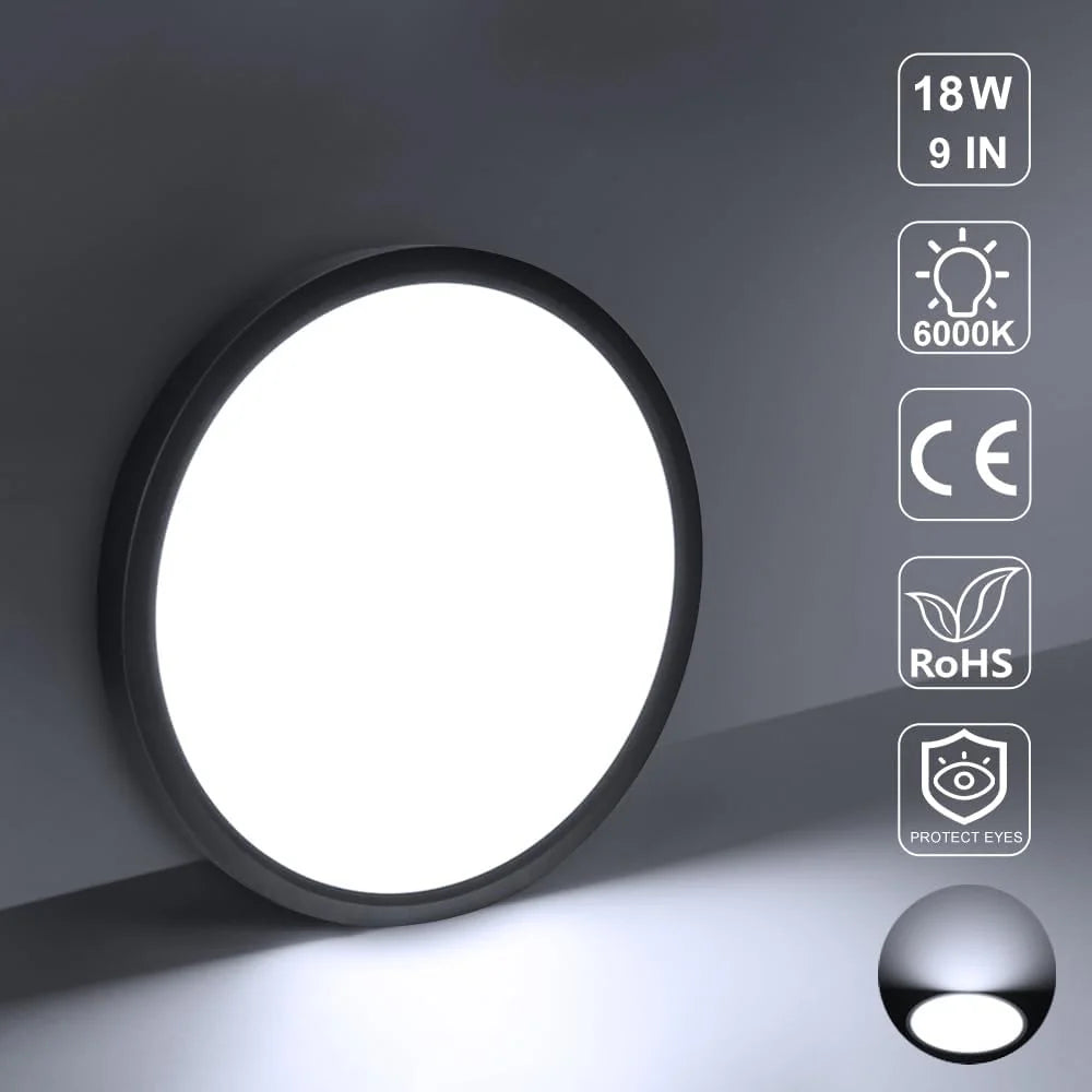 AC 220–240V Round Black LED Ceiling Light, 12W / 18W / 24W / 32W Options 3000K / 4500K / 5000K / 6500K Flush Mount Ceiling Light Local Stock (UK/DE)