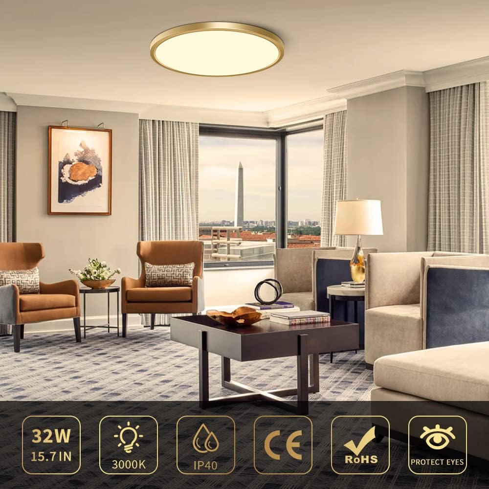 AC 110–130V Round Gold LED Ceiling Light, 18W / 24W / 32W Options 3000K / 4500K / 5000K / 6500K Flush Mount Ceiling Light Local Stock (US)