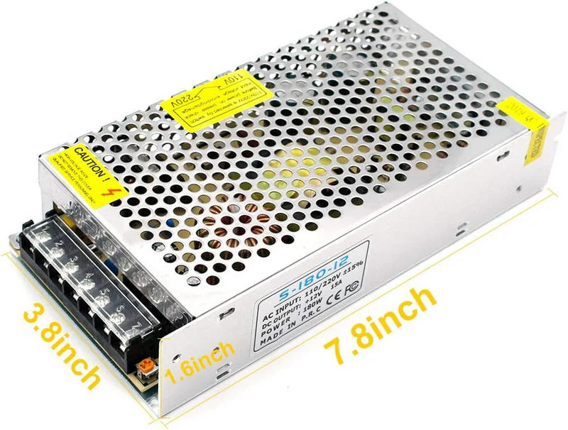 DC 12V/24V 60W–250W Switching Power Supply, AC 110/220V Input, Constant Voltage LED Driver Transformer, Metal Case with Screw Terminals, CE/FCC/RoHS Certified