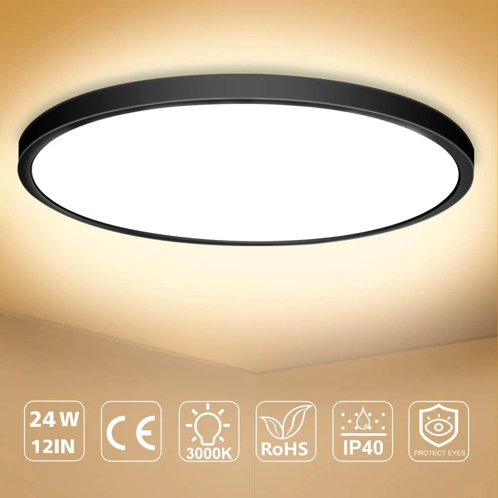 AC 220–240V Round Black LED Ceiling Light, 12W / 18W / 24W / 32W Options 3000K / 4500K / 5000K / 6500K Flush Mount Ceiling Light Local Stock (UK/DE)