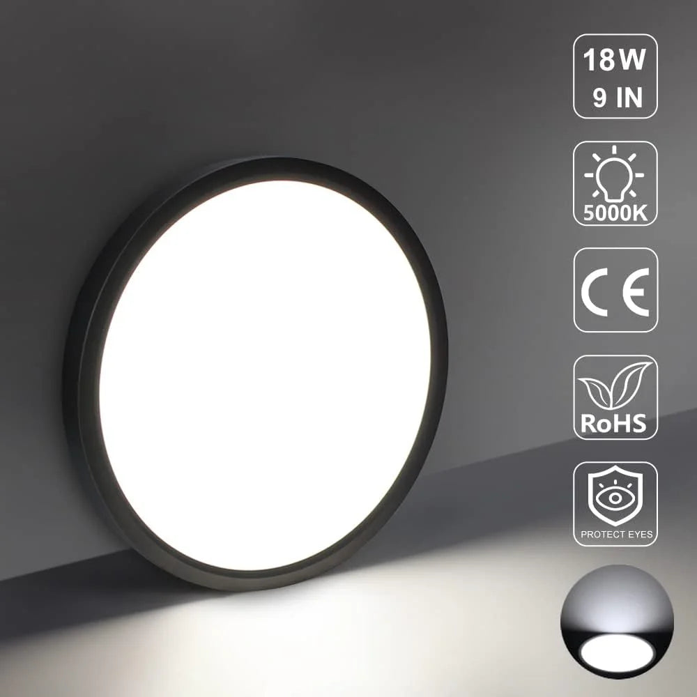 9 Inch 18W White / Black Round Ceiling Light – AC  220–240V | 3000K / 4500K / 5000K / 6500K | Flush Mount Ceiling Light for Modern Home Lighting | 1-Pack – Local Stock (UK)