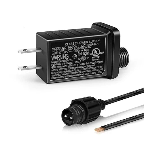12W IP44 Class 2 Plug-in LED Adapter, AC 100–240V to DC 12V Adapter Transformer - Waterproof Power Supply for Outdoor String Lights, Holiday Decorations and Outdoor Lighting