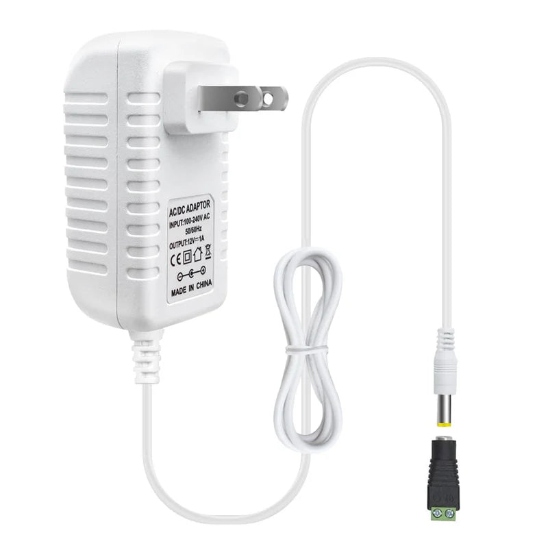 Power Supply Adapter DC 12V 12W–36W, AC 100–240V Wall Plug Transformer with US Plug, White Case LED Driver for LED Strip Lights, CCTV, Electronics
