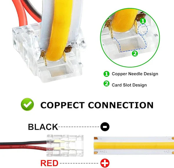 LightingWill LED Strip Connector 8mm 2Pin Transparent Solderless Clips, LED Light Strip Connector Crystal Strip to Wire Strip to Strip DC Adapter L Connector, Bulk 500pcs MOQ Factory Direct