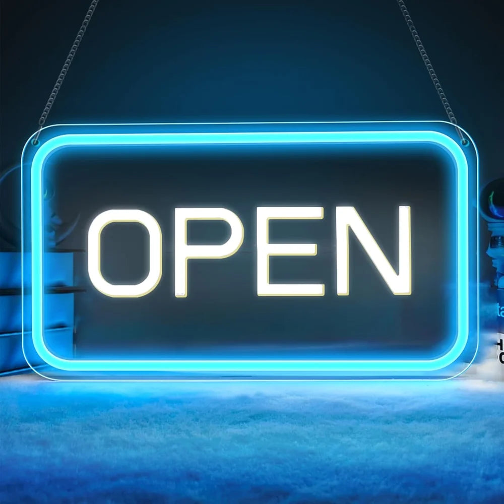 OPEN Neon Sign – 6 Color Options | USB Powered | 16×9 inch (44×24 cm) | LED Window Hanging Light for Storefronts