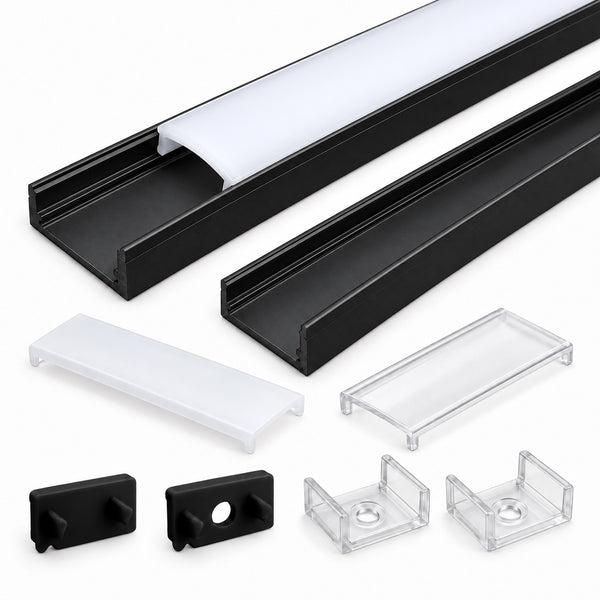 Silbernes U02 9 x 17 mm U-förmiges Innenprofil, Breite 12 mm, LED-Aluminium-Kanalsystem mit Abdeckung, Endkappen und Befestigungsclips für die Installation von LED-Lichtstreifen