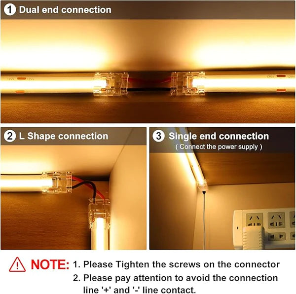 LightingWill LED Strip Connector 8mm 2Pin Transparent Solderless Clips, LED Light Strip Connector Crystal Strip to Wire Strip to Strip DC Adapter L Connector, Bulk 500pcs MOQ Factory Direct