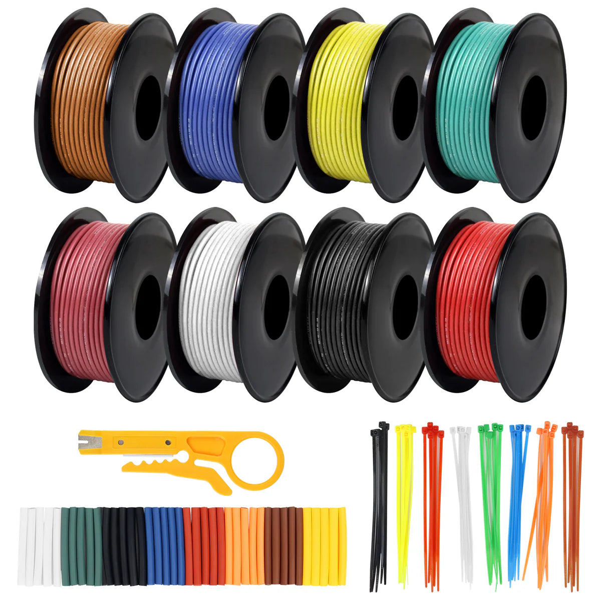 18 AWG Silicone Wire Kit, Stranded Tinned Copper Electrical Cable, Flexible Heat Resistant Hook Up Wire Set, 3m–15m Each Roll × 8 Colors for DIY, Automotive, LED, RC, Power Wiring