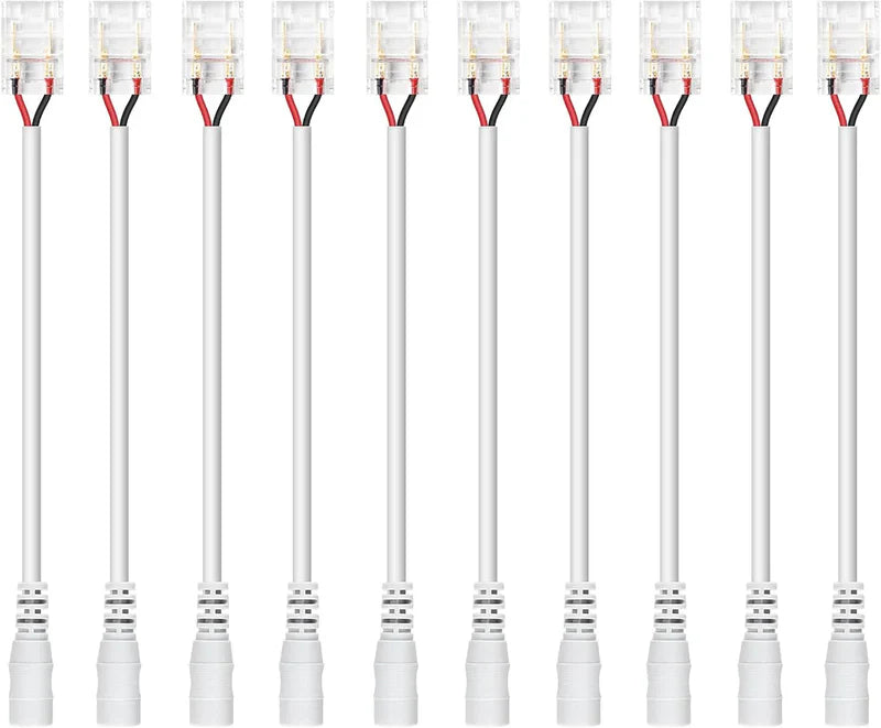 LightingWill LED Strip Connector 10mm 2Pin Transparent Solderless Clips, LED Light Strip Connector Crystal Strip to Wire Strip to Strip DC Adapter Connector, Local Stock US UK