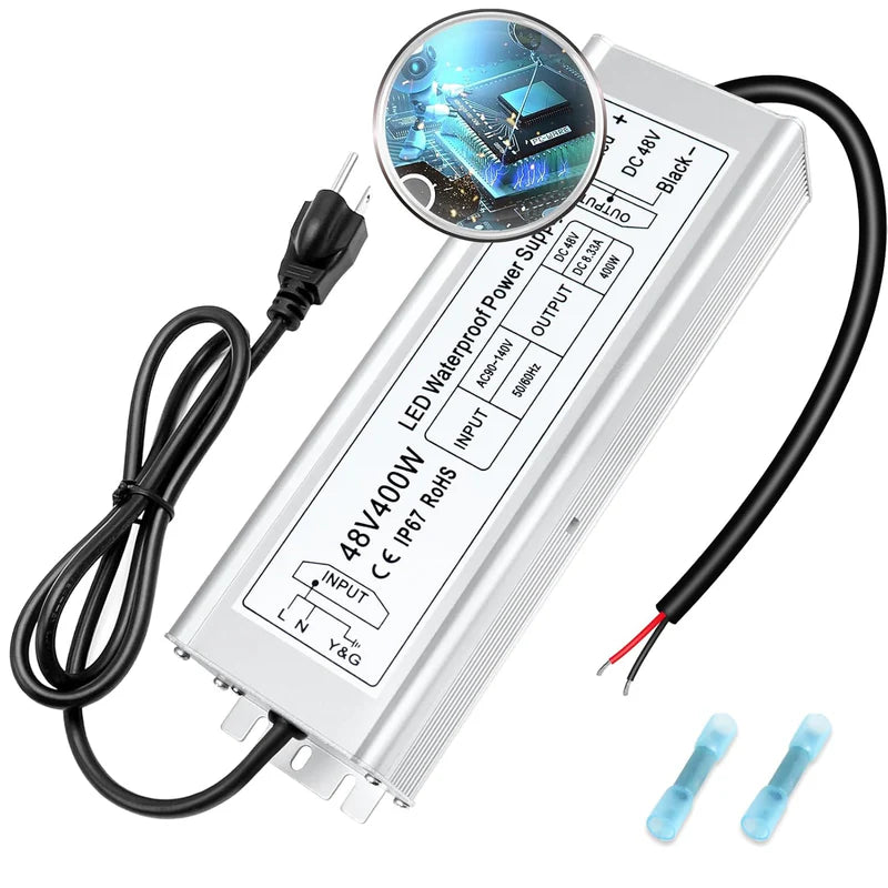 48V IP67 Waterproof LED Power Supply – 60W–80W Constant Voltage Transformer, 90–265V AC Input, Single Output, CE/RoHS/FCC Certified, US/UK/EU Plug & Wire Lead Options