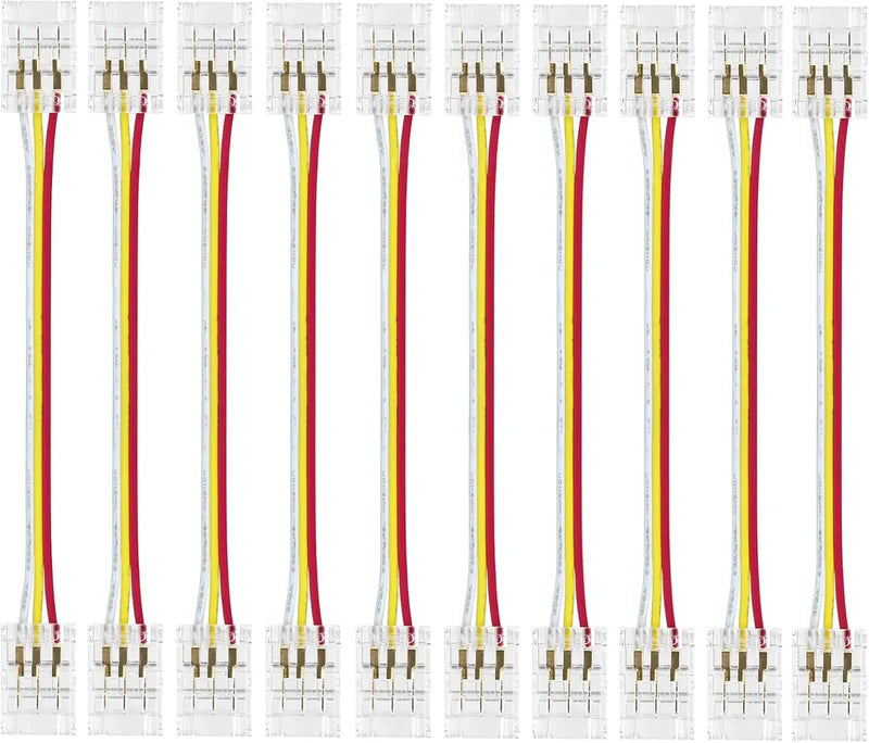 LightingWill LED Strip Connector 10mm 3Pin Transparent Solderless Clips, LED Light Strip Connector Strip to Wire Strip to Strip DC Adapter Connector for RGB IC Strip, Bulk 500pcs MOQ Factory Direct