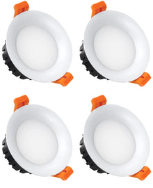 5W Anti-Glare Dome LED Downlight White Housing, TRIAC Dimmable, 2700K–6000K, 100–130V / 200–240V, 4 Pack for Bedroom & Living Room Lighting