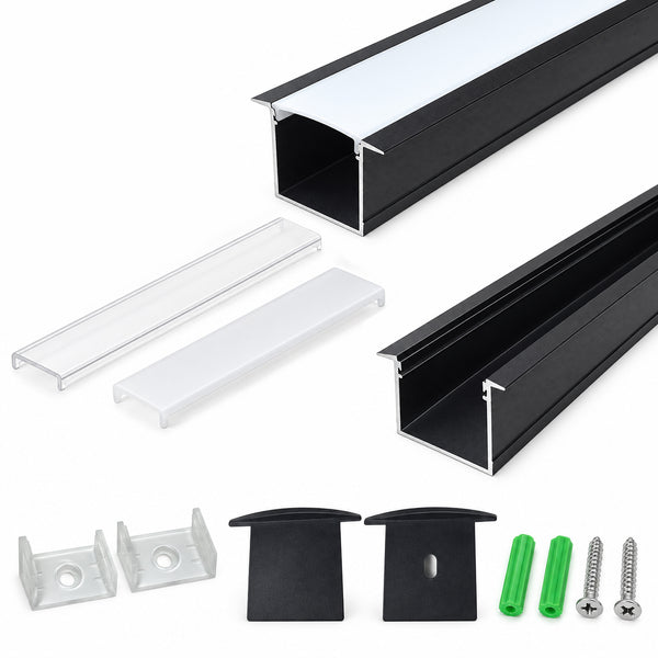 Schwarzes U05 36 x 24 mm U-förmiges Innenmaß 20 mm LED-Aluminium-Kanalsystem mit Abdeckung, Endkappen und Befestigungsklammern Aluminiumprofil für LED-Lichtstreifen ohne Fleckeninstallationen
