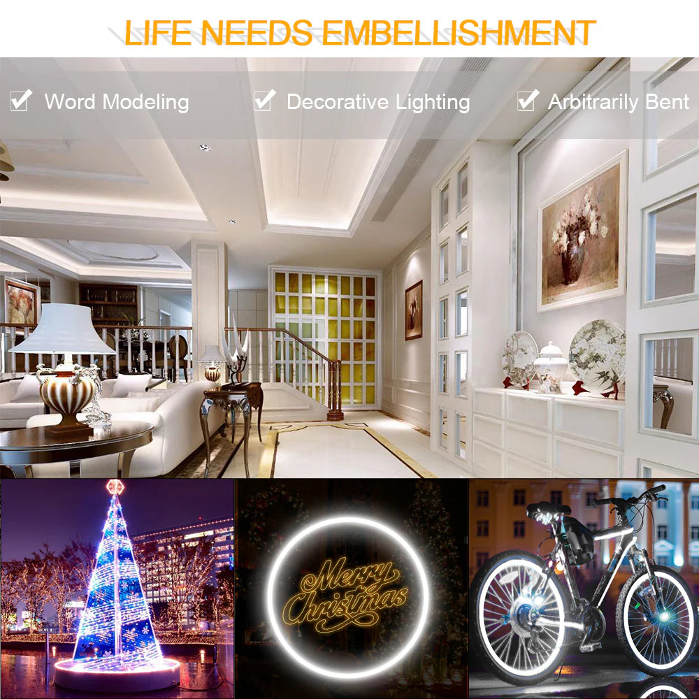 S13D Neon Light Housing – ⌀13mm | Silicone LED Channel System | 5mm PCB Width | IP67 Waterproof | 16.4FT/5M*1/16.4FT/5M*5