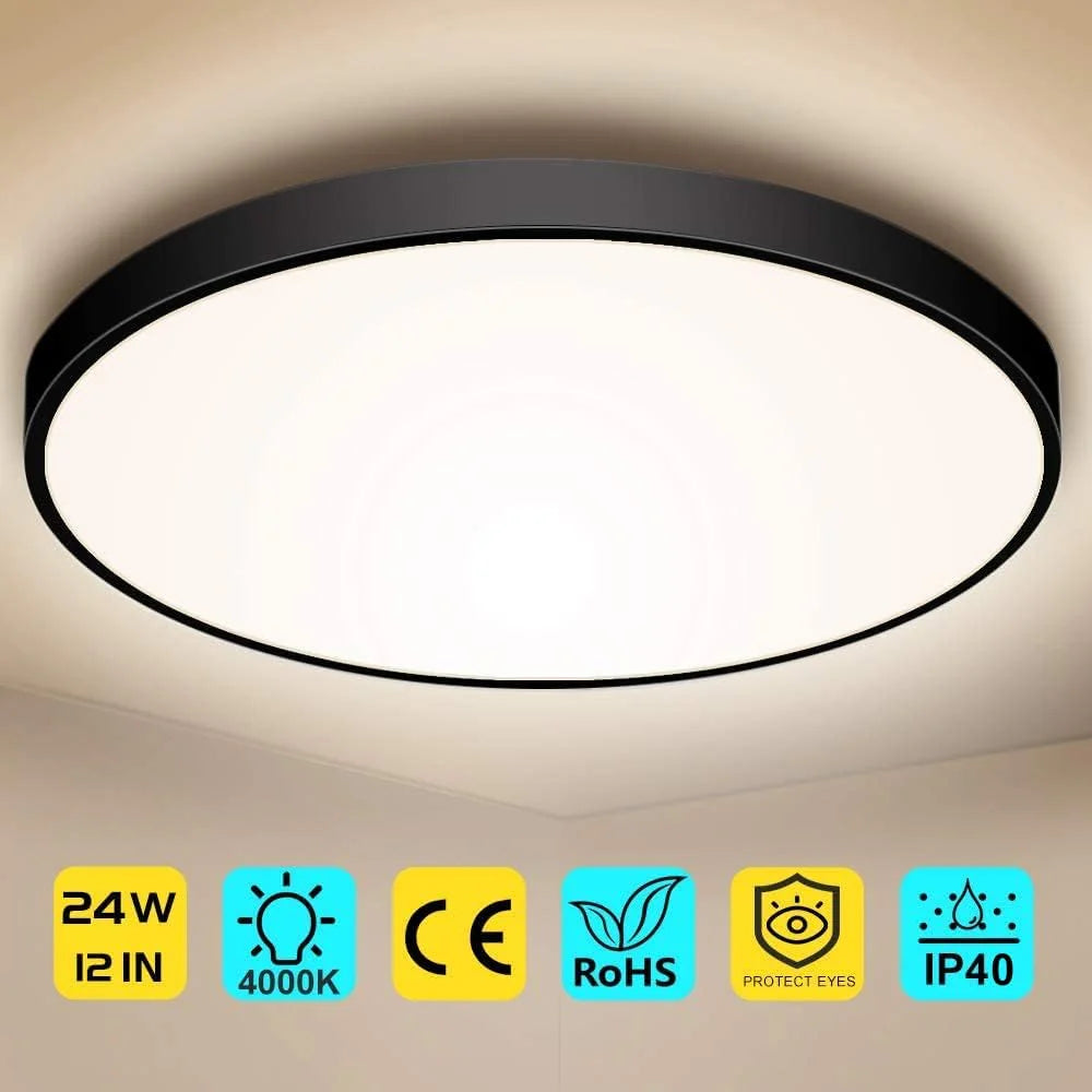 12 Inch 24W White / Black Round Ceiling Light – AC  220–240V | 3000K / 4500K / 5000K / 6500K | Flush Mount Ceiling Light for Modern Home Lighting | 1-Pack – Local Stock (UK)