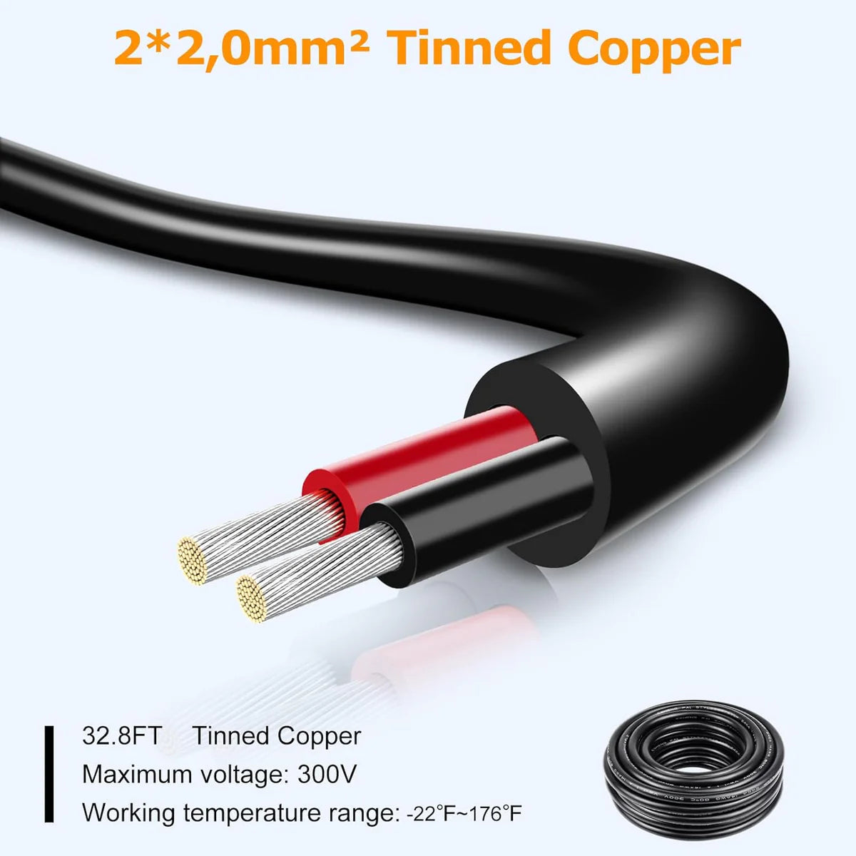 14 AWG Electrical Wire, Stranded Tinned Copper Cable, 2/3/4/5 Conductor Multi-Core, Black/White PVC Extension Cord, Flexible Control Wire — 3m–50m (10ft–165ft) Options