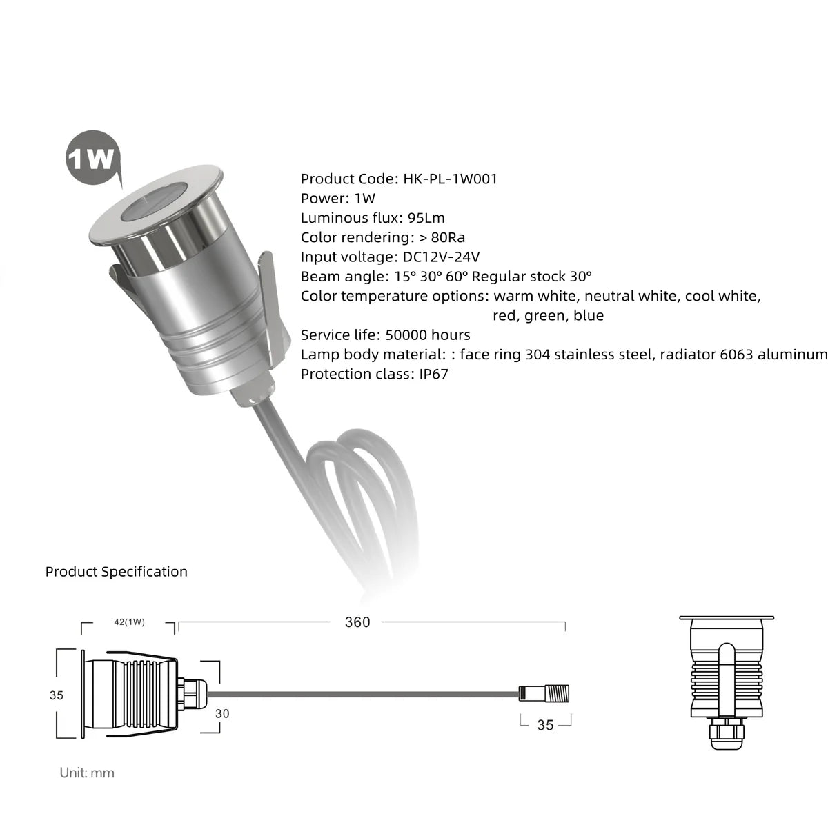 8/10-Pack One Beam Light Low Voltage LED Step Lights – 3000K / 4000K / 6000K | 1W / 3W | DC12–24V | IP67 Waterproof Stainless Steel Step & Path Lights