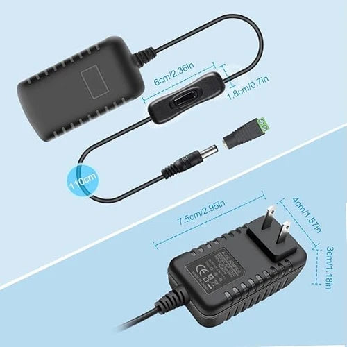 DC 12V Plug-in LED Adapter with On/Off Switch, 12W, US Plug, Black Housing, 100–240V AC Input - Power Supply for LED Strip Lights, Under Cabinet Lighting and Home Lighting