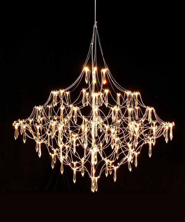 RD-1 Series Modern Crystal Chandeliers – AC85-240V Power Supply Included | 33 / 66 / 123 / 204 / 318 LEDs | 23.62” / 30.71” / 39.37” / 49.21” / 59.06” Diameter | K9 Crystal / Iridescent Crystal | 304 Stainless Steel | for Entryway Lighting | 1-Pack