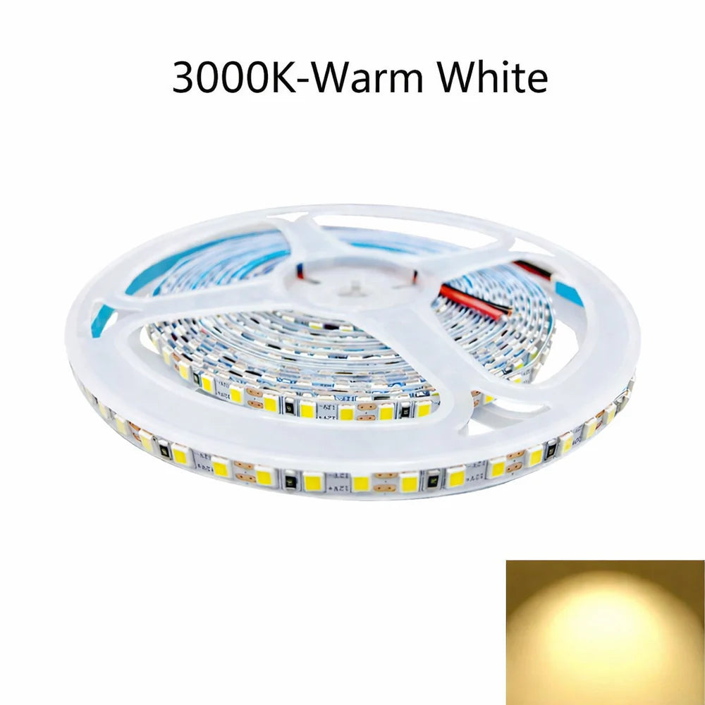 DC12V SMD2835 Single Color LED Strip Light | 5M | 150 LEDs/m | 5mm PCB | High Brightness Low Voltage LED Tape | Warm White / Natural White / Cool White / Blue / Red | for Mirror, Kitchen Cabinet, Bedroom