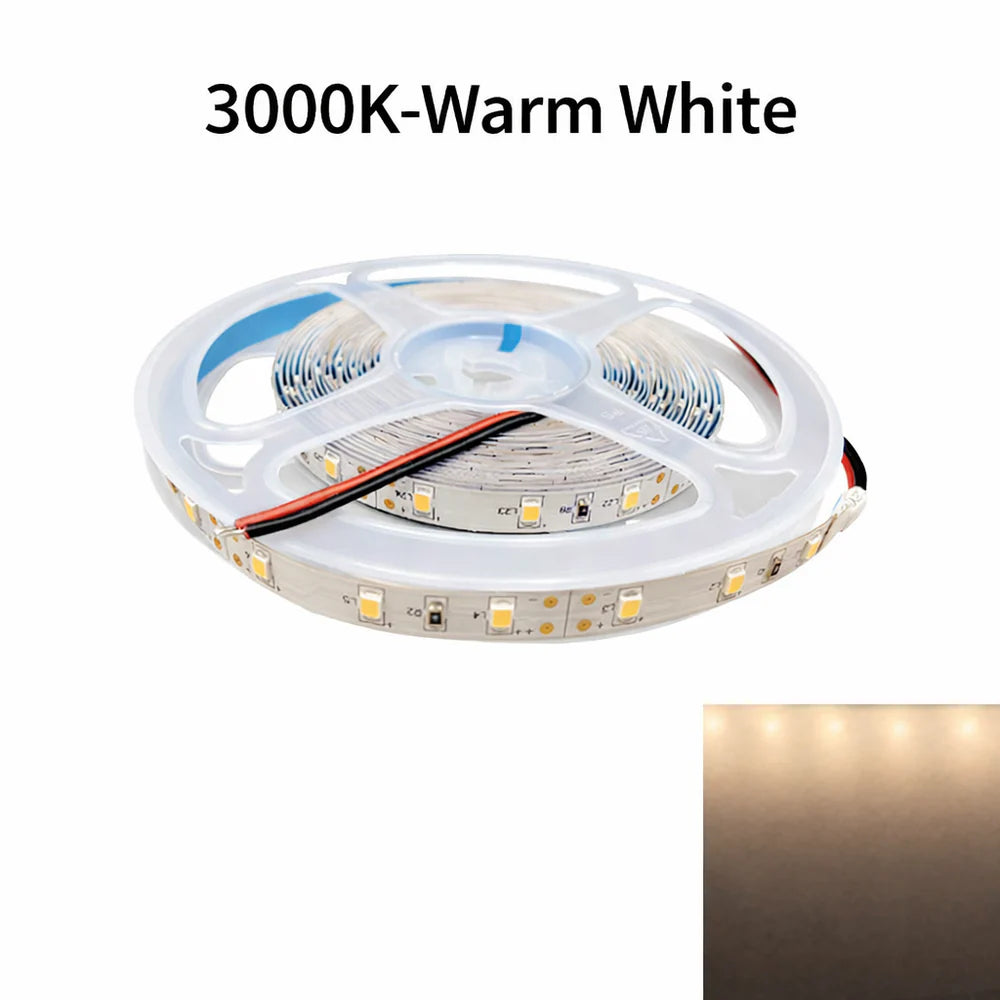 DC24V SMD2835 Single Color LED Strip Light | 5M | 60 LEDs/m | 8mm PCB | 0.2W per LED | High Brightness | IP00 / IP67 | Warm White / Natural White / Cool White / Blue | for Mirror, Kitchen Cabinet, Bedroom