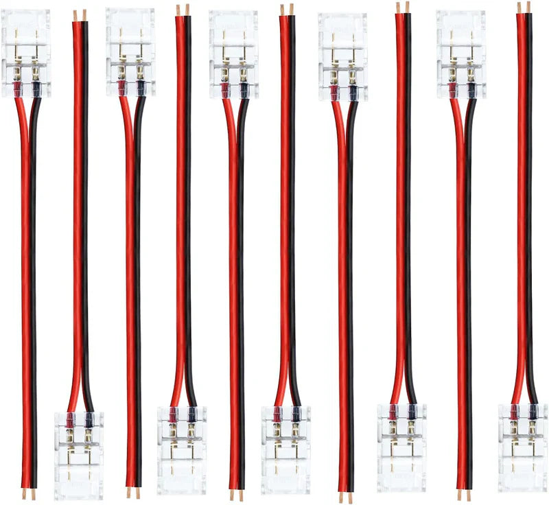 LightingWill LED Strip Connector 8mm 2Pin Transparent Solderless Clips, LED Light Strip Connector Crystal Strip to Wire Strip to Strip DC Adapter L Connector, Bulk 500pcs MOQ Factory Direct