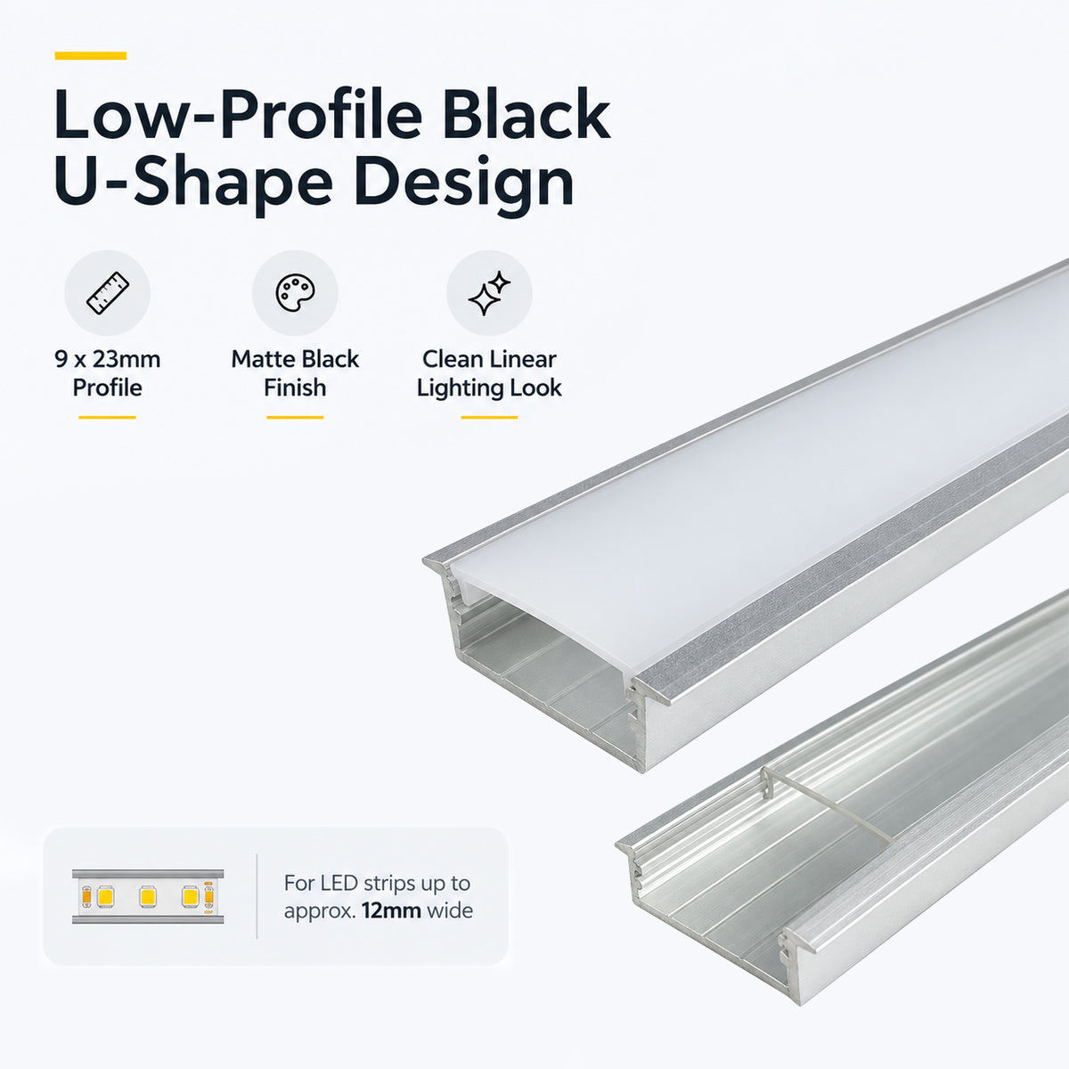 Silber U03 10 x 30 mm U-Form Innenbreite 20 mm LED-Aluminium-Kanalsystem mit Abdeckung, Endkappen und Befestigungsklammern Aluminiumprofil für LED-Lichtstreifeninstallationen