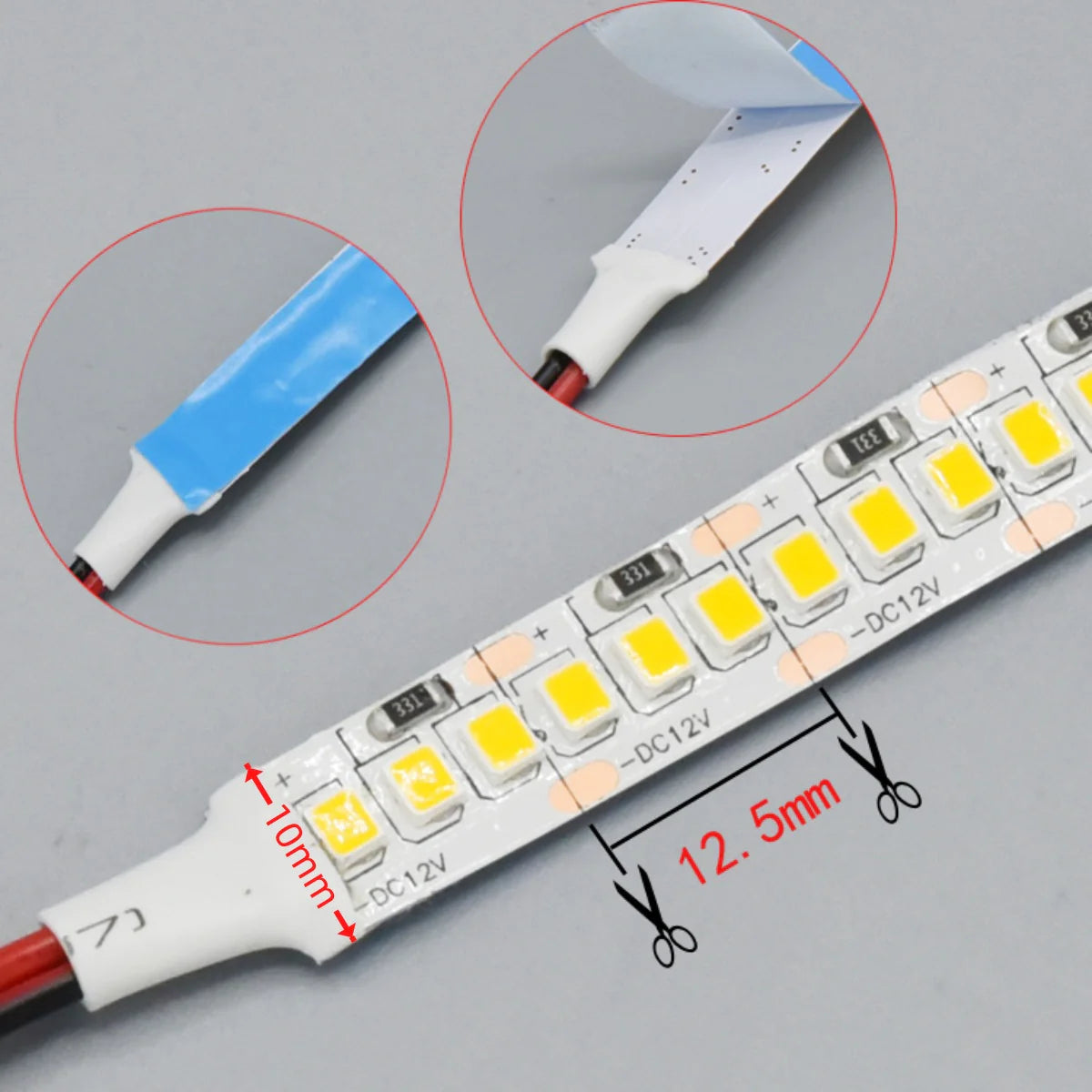 DC12V SMD2835 Single Color LED Strip Light | 5M | 240 LEDs/m | 10mm PCB | High Brightness Low Voltage LED Tape | IP00 / IP67 | for Mirror, Kitchen Cabinet, Bedroom