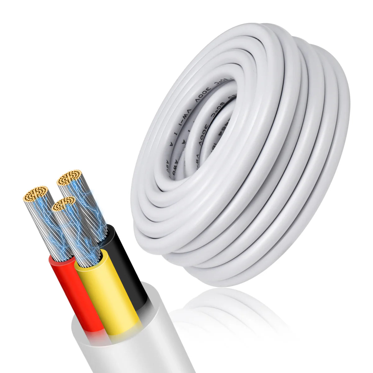 14 AWG Electrical Wire, Stranded Tinned Copper Cable, 2/3/4/5 Conductor Multi-Core, Black/White PVC Extension Cord, Flexible Control Wire — 3m–50m (10ft–165ft) Options