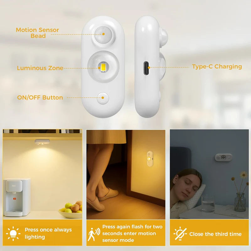 LightingWill Rechargeable Oval LED Closet Light 4/6 Pack, Motion Sensor Tap Switch Dimmable Cabinet Light, Warm / Daylight White, Black / White Finish, Magnetic Mounting for Closets and Cabinets