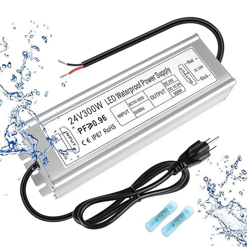280W 12V/24V Waterproof LED Power Supply, 90-265V Input, Single Output, Aluminum Housing, Outdoor LED Lighting Driver, CE/RoHS/FCC Certified, US/UK/EU Plug