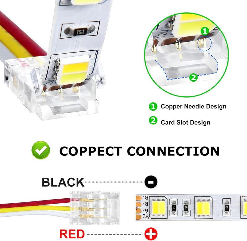 LightingWill LED Strip Connector 10mm 3Pin Transparent Solderless Clips, LED Light Strip Connector Strip to Wire Strip to Strip DC Adapter Connector for RGB IC Strip, Bulk 500pcs MOQ Factory Direct