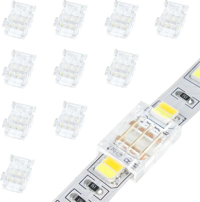 LightingWill LED Strip Connector 10mm 3Pin Transparent Solderless Clips, LED Light Strip Connector Strip to Wire Strip to Strip DC Adapter Connector for RGB IC Strip, Bulk 500pcs MOQ Factory Direct