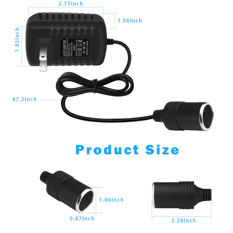 LightingWill DC 12V 12W–36W Cigarette Lighter Power Supply Adapter – AC 100–240V Converter Transformer with Car Socket Output, Charger for Pump, Cooler, LED Lights, US Plug