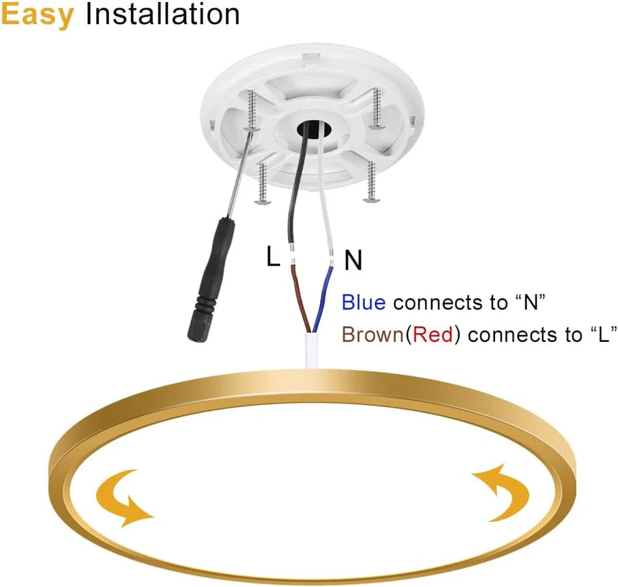 AC 110–130V Round Gold LED Ceiling Light, 18W / 24W / 32W Options 3000K / 4500K / 5000K / 6500K Flush Mount Ceiling Light Local Stock (US)