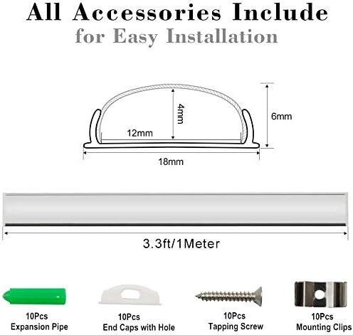 6 Pack Bendable LED Aluminum Channel System,Silver Color,U Shape, 3.3ft/1M, with Milk White Cover,Mounting Clips and End Caps, Aluminum Profile for LED Strip Light Installation