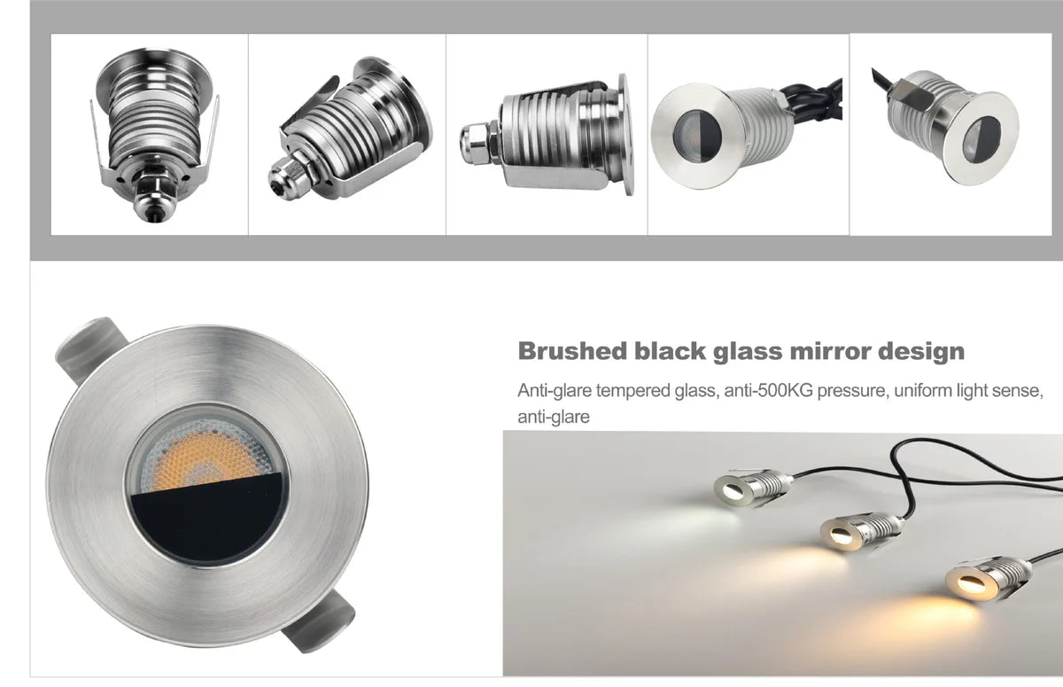 8/10-Pack Low Voltage LED Step Lights – 45° Beam Angle | 1W / 3W | 3000K / 4000K / 6000K Optional | DC12–24V | IP67 Waterproof Stainless Steel Inground Lights with Anti-glare Half Moon Lens for Deck, Pathway & Stair Lighting