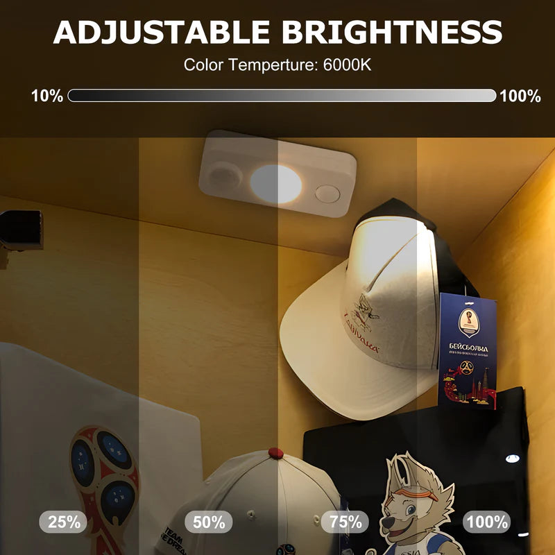 LightingWill Rechargeable LED Puck Closet Light 4/6/8 Pack, Motion Sensor Tap Switch Dimmable Cabinet Light, Warm / Daylight White, Black / White Finish, Easy Mounting for Closets and Cabinets