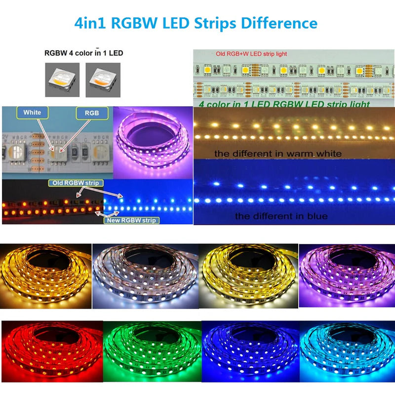 LightingWill DC24V RGBW/RGBWW LED Strip Light, 12mm PCB 4-in-1 SMD5050 60 LEDs/m, Non-Waterproof Flexible LED Tape Light for Mirror Kitchen Cabinet Bedroom, 5m 50m