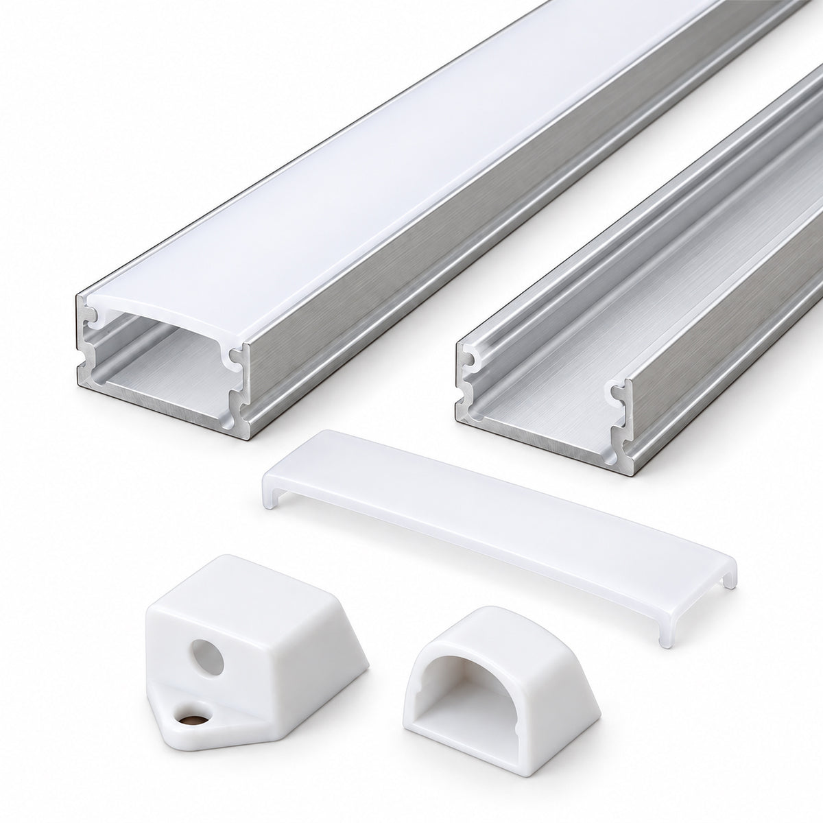 Silver 510-B 13.2 × 7mm LED Aluminum Channel, 12mm Inner Width, with Milky White Cover & Installation Accessories