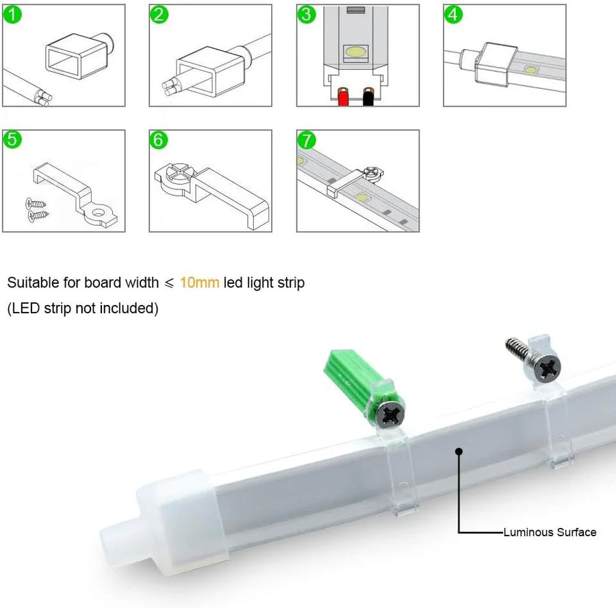 Neon Light Housing – S1010 | 10x10mm Silicone LED Channel System | IP67 Waterproof | 6mm PCB Width | 16.4FT/5M | Local Stock US/UK/DE