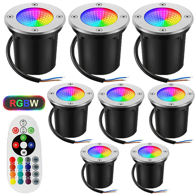 LightingWill Low Voltage RGBWW Inground LED Well Lights – DC 12V–24V | 3W /5W | 6 / 8-Pack | RGB + 3000K Warm White | IP65 Waterproof | Outdoor Landscape & Ground Lighting for Garden, Yard & Driveway