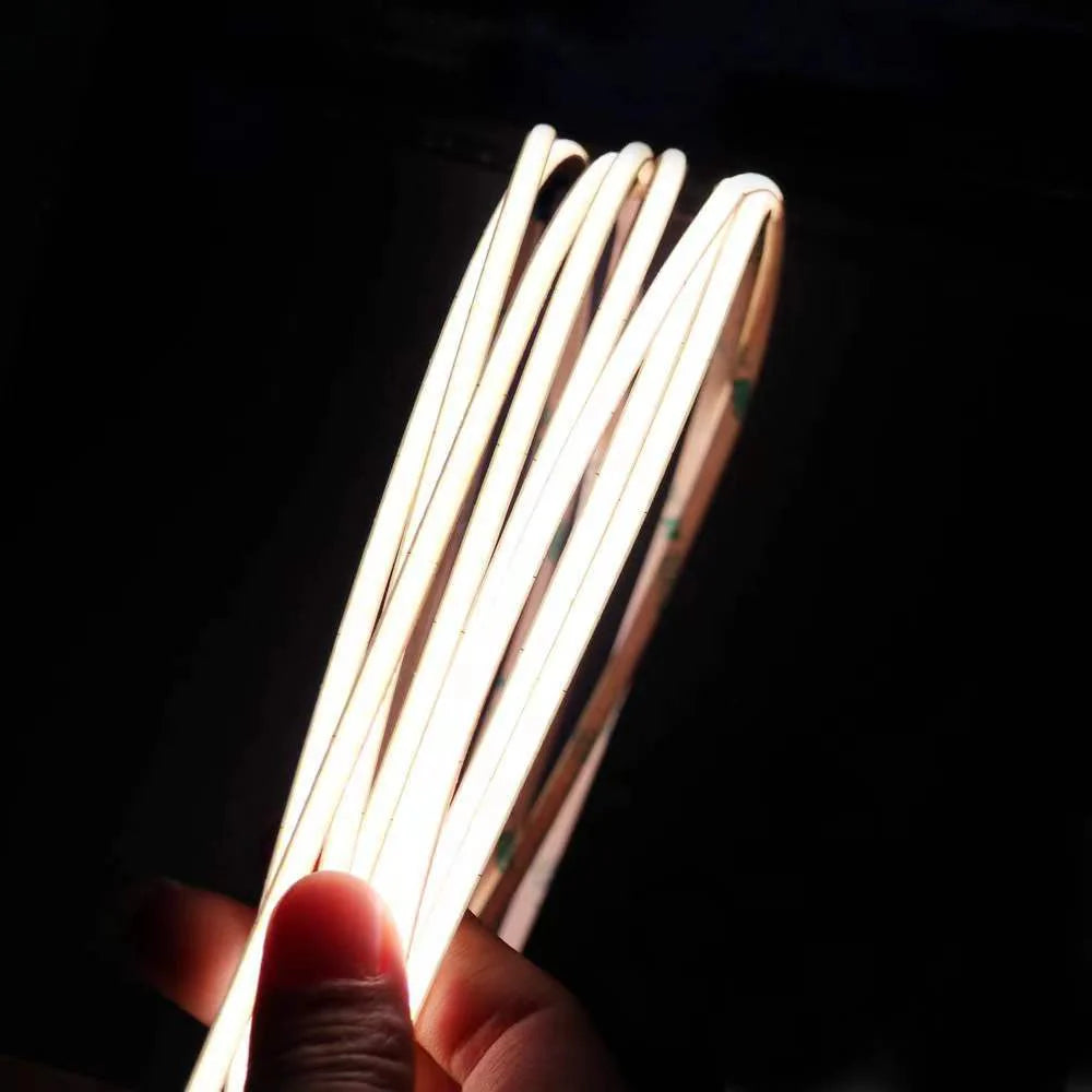 COB LED Strip Light 12V/24V 400LEDs/M, 5mm Flexible Dot-Free LED Tape, CRI90+ Non-Waterproof, 3000K / 4000K / 6500K / Red / Blue / Green / Pink / Yellow for Cabinet Kitchen Lighting, 5M/10M Pack