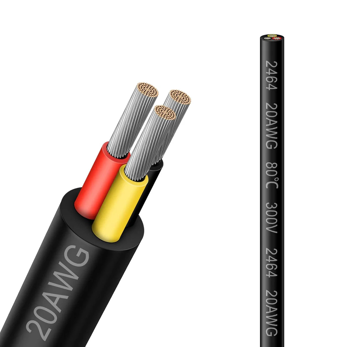 20 AWG Electrical Cable, Stranded Tinned Copper Wire, 2/3/4/5 Conductor, Black/White PVC Sheathed Flexible Extension Cord for DIY Wiring — 3m–50m (10ft–165ft) Options