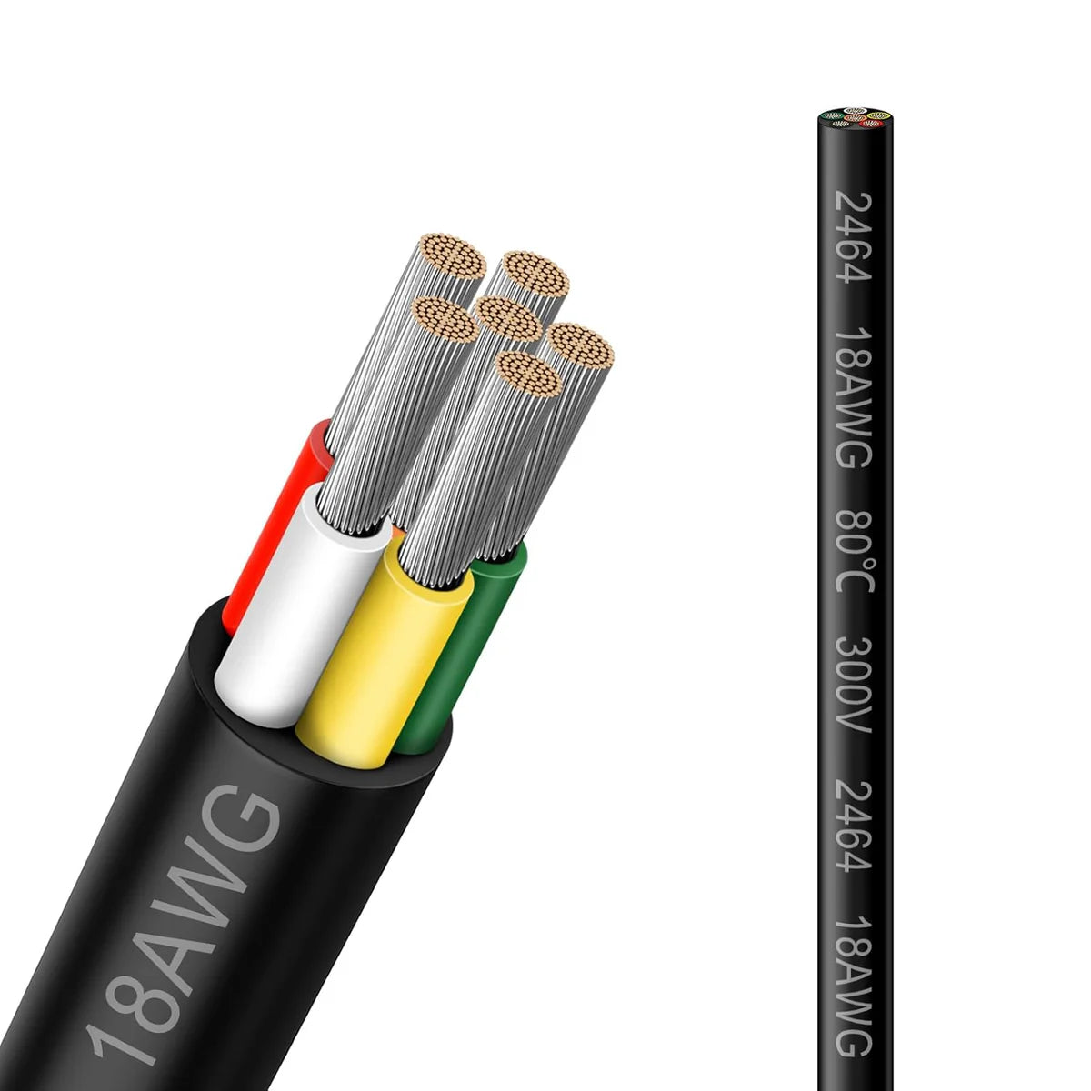 18 AWG Electrical Wire, Stranded Tinned Copper Multi-Core Cable, 6/7/8 Conductor, Black/White PVC Flexible Control Extension Cord — 3m–50m (10ft–165ft) Options