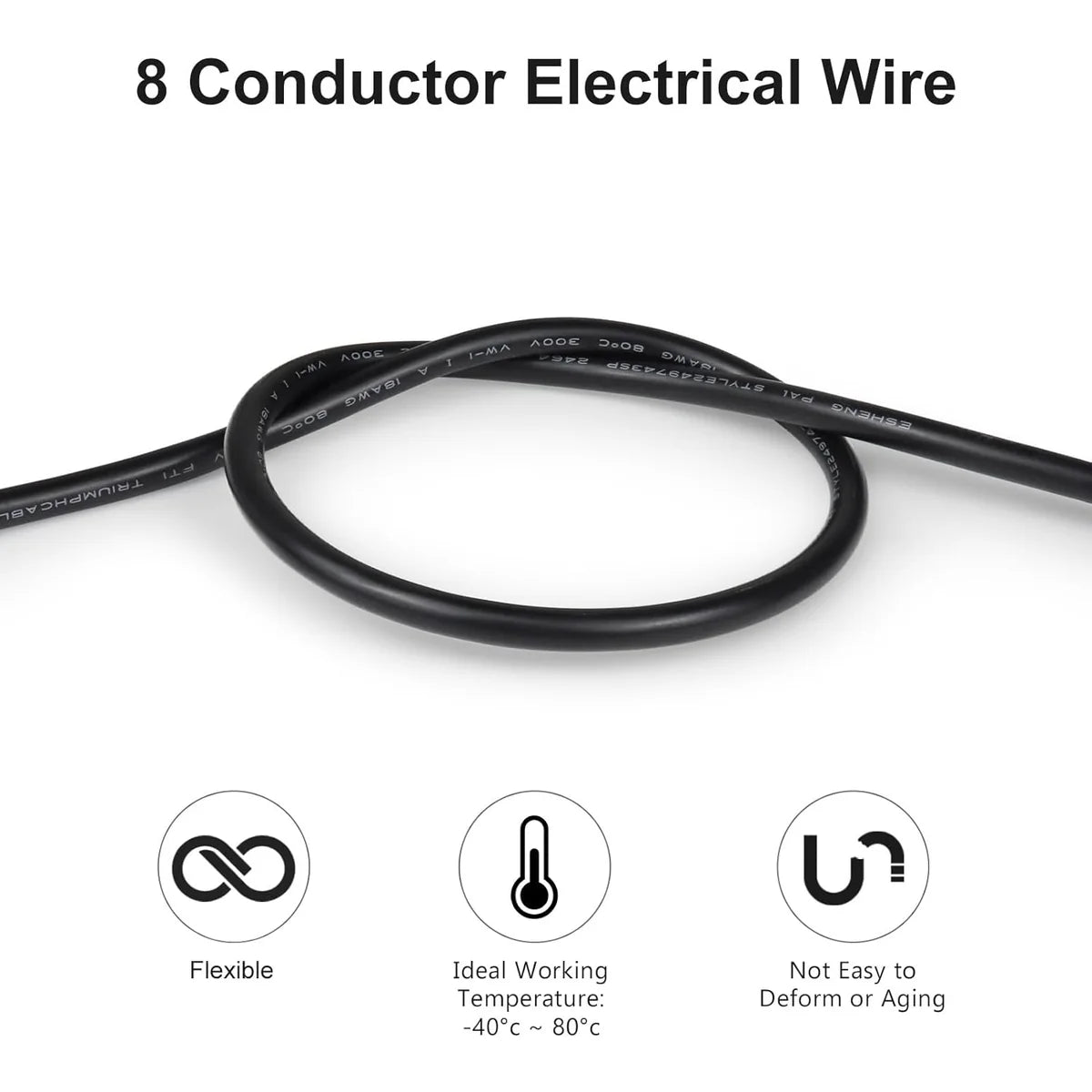24 AWG Electrical Cable, Stranded Tinned Copper Multi-Core Wire, 6/7/8 Conductor, Black/White PVC Jacket Flexible Control Extension Cord — 3m–50m (10ft–165ft) Options