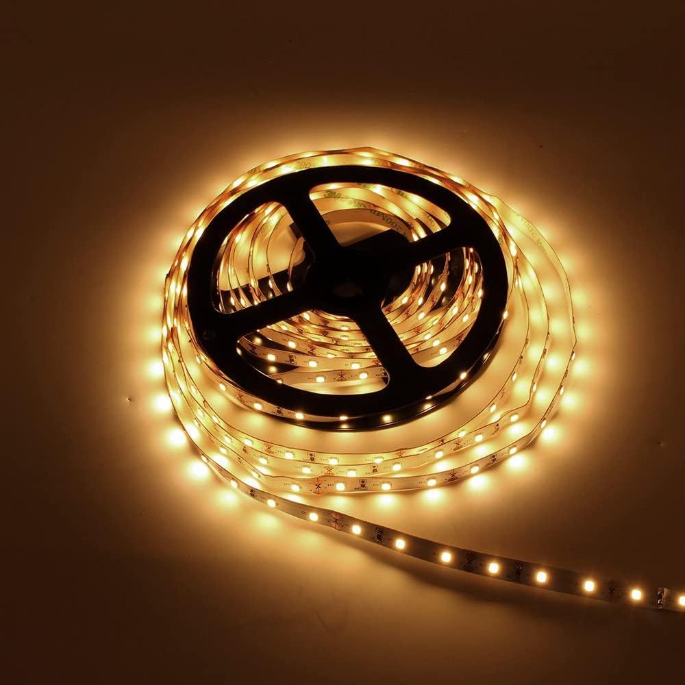 LightingWill LED Strip Lights CRI90 SMD2835 300LEDs 16.4Ft/5M Ultra Warm White 2700K-3000K DC12V 60W 60LEDs/M 12W/M 8mm White PCB Flexible Ribbon Strip with Adhesive Tape Non-Waterproof H2835UWW300N