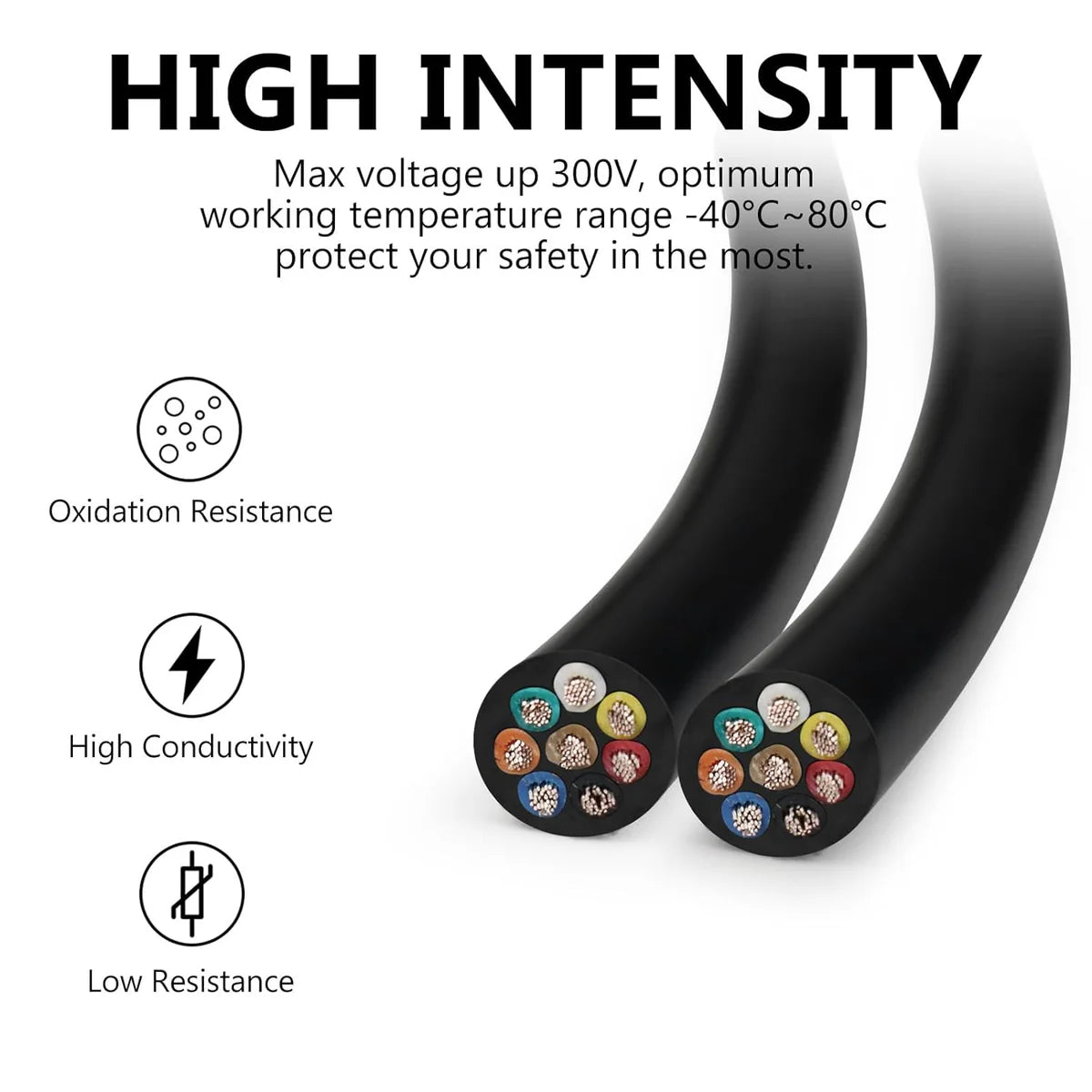24 AWG Electrical Cable, Stranded Tinned Copper Multi-Core Wire, 6/7/8 Conductor, Black/White PVC Jacket Flexible Control Extension Cord — 3m–50m (10ft–165ft) Options