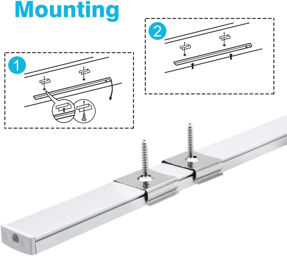 6-Pack LED Aluminum Profile, LED Aluminum Channel Silver U-Shape LED Diffuser with Milky White Cover, End Caps and Mounting Clips Aluminum Extrusion for LED Strip Lights U02