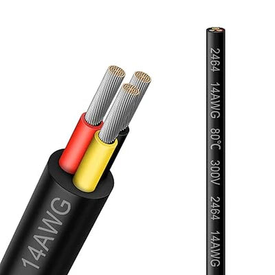 14 AWG Electrical Wire, Stranded Tinned Copper Cable, 2/3/4/5 Conductor Multi-Core, Black/White PVC Extension Cord, Flexible Control Wire — 3m–50m (10ft–165ft) Options